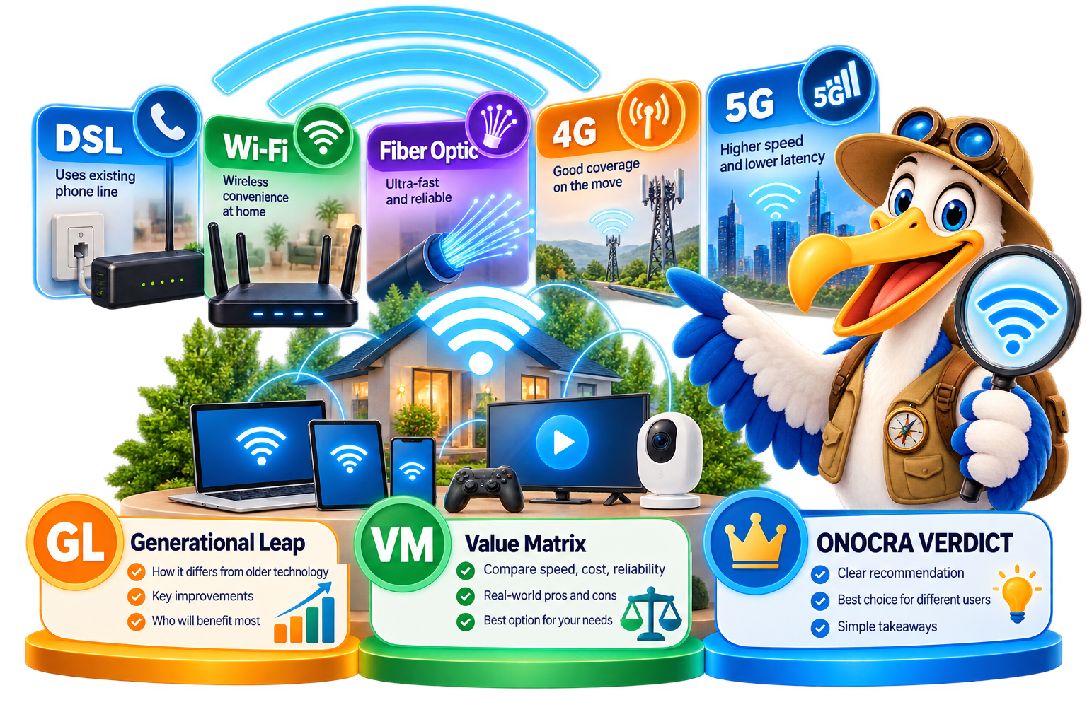 Internet and Wi-Fi equipment comparison concept