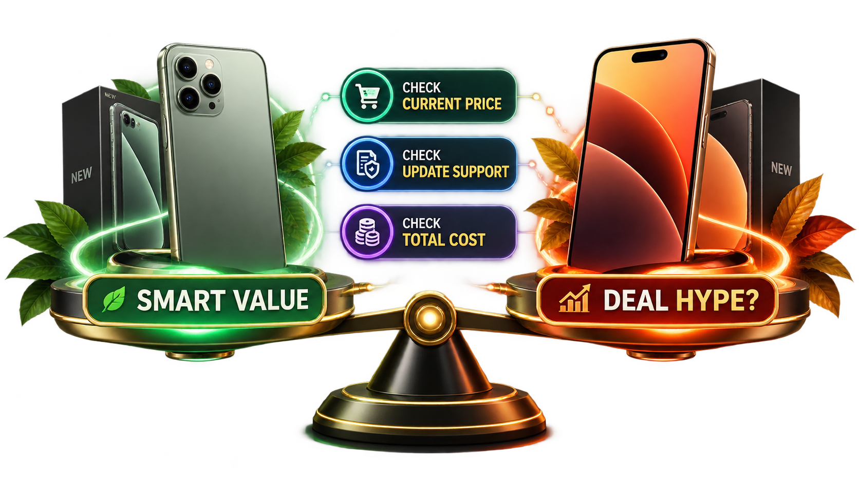 Visual comparison of smart phone value and deal hype: check current price, update support and total cost